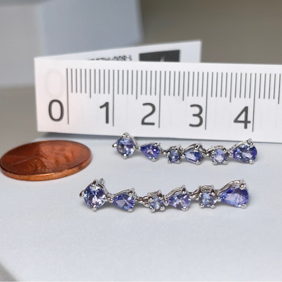 925 Silver Round and Pear Shaped December Birthstone Tanzanite Dangle Earrings - Picture 15 of 17